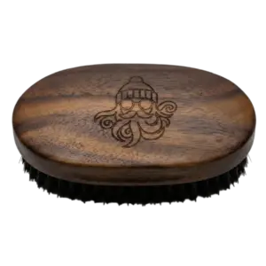 SickBeard walnut boar bristle beard brush, top-down view